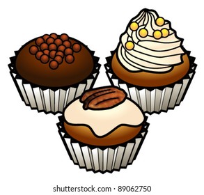 A set of three cupcakes (Set 2) Each cupcake is a separate item.