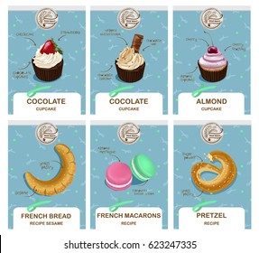 Set Of Three Cupcakes And Bakery. Poster Design. Vector Illustration.