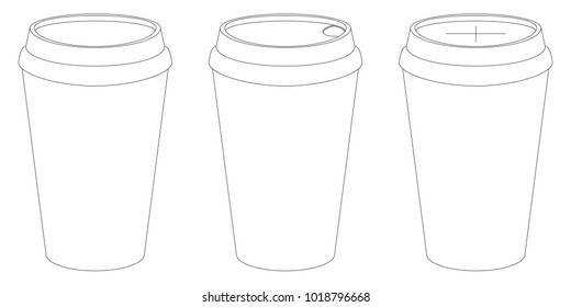 Set of three cups for coffee or tea. Vector