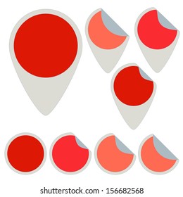 set of three curled tag and circles colored red for sale