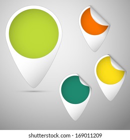 set of three curled tag colored green, yellow, red, orange for spring