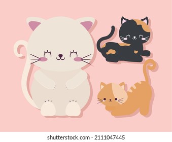 Set Of Three Cute Cats