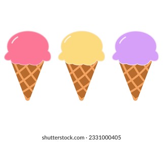 Set of three cute colorful cartoon ice cream.