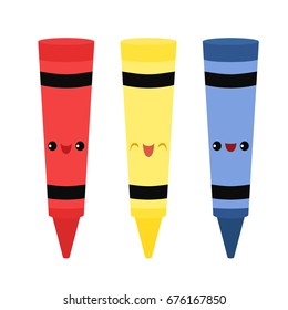 Set of three cute colorful crayons