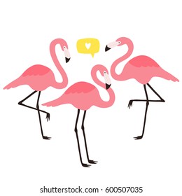 set of three cute flamingos on white background. can be used for greeting cards, invitations, posters