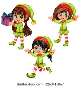 Set Three Cute Playful Christmas Elves Stock Vector (Royalty Free ...