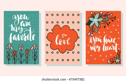  Set of three cute post cards with flowers. Sweet birthday cards. Can be used for birthday party invitations and greeting cards.