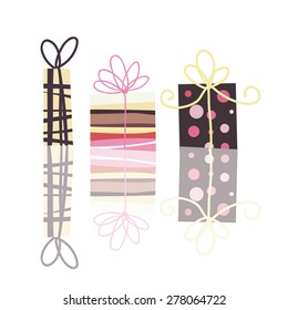 A set of three cute retro gifts vector stock illustration.