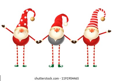 Set of three cute Scandinavian Gnomes isolated on white background