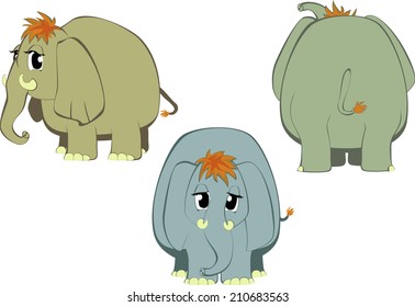 set of three cute vector elephants