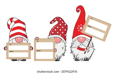 Set of three cutes gnomes with labels