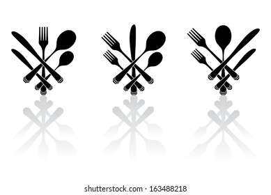 Set of three cutlery silhouettes. eps10