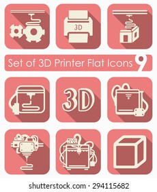 Set of three d printer flat icons for Web and Mobile Applications