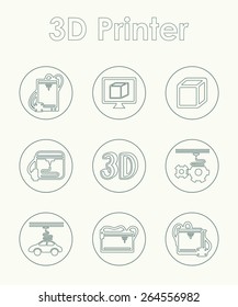 Set of three d printer simple icons