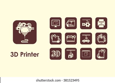Set of three d printer simple icons