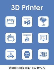 Set of three d printer simple icons