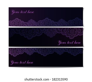 set of three dark lacy banners