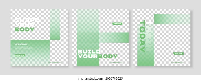 Set Of Three Dark Minimalist Background Of Gym Fitness Promotion Banner Social Media Pack Template Premium Vector