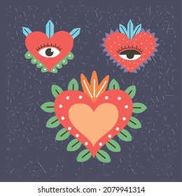 set of three decorated heart