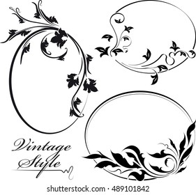 Set of three decorative floral oval vector frame.