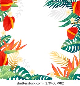 Set of three decorative flowers red anthurium floral element for garden or flower pot flat vector illustration isolated on white background