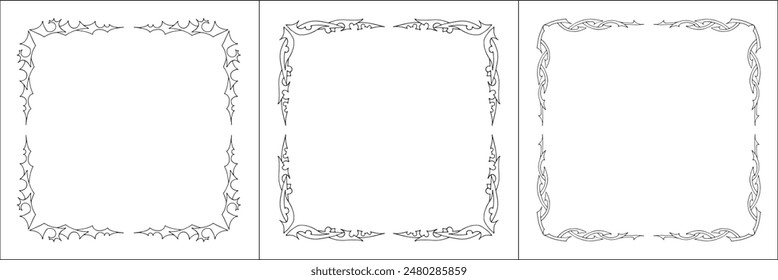 Conjunto de tres marcos decorativos ornamentales. Blanco y negro. Marco de Vector para todos los tamaños y formatos. Ilustración vectorial aislada.	
