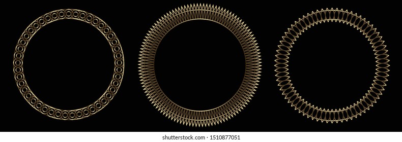 Set of three decorative round frames for design with floral ornaments. Circle frame. Templates for printing postcards, invitations, books, for textiles, engraving, wooden furniture, forging. Vector