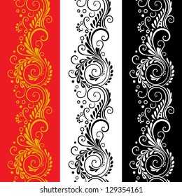 Set of three decorative vertical seamless floral patterns