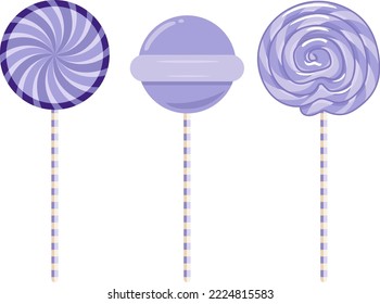 Set of three delicious purple lollipops