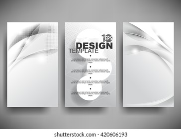 set of three designs, elegant metallic waves concept background material illustration. eps10 vector