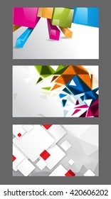 set of three designs, multicolored geometric shapes concept background material illustration. eps10 vector