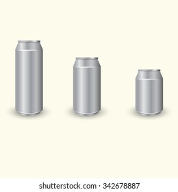 Set of three different aluminum cans, vector