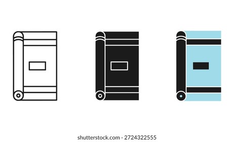 Conjunto de tres diferentes iconos de libro de color sobre fondo blanco