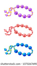 Set of three different colored bracelets with the inscription Hand Made on white background