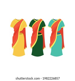 Set of three different colored sari emoji vector