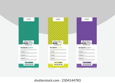 Set von drei verschiedenen Farben Business Roll-up Banner Design-Vorlage. Design-Vorlage für das Corporate Layout.