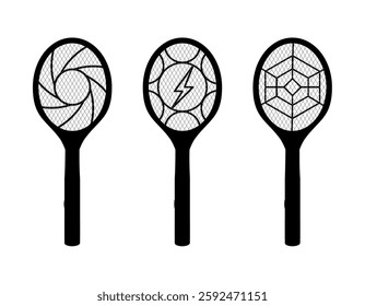 Set of three different electric mosquito racket silhouettes