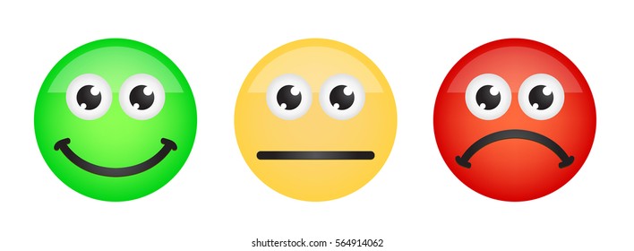 Satz von drei verschiedenen Emotionen. Smiley. Ball. Einzeln auf weißem Hintergrund.