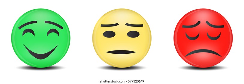 Set of three different emotions. Smiley. Ball. Isolated on white background.