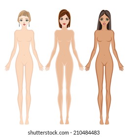 Set of three different girls in full growth. Mannequins. Vector illustration