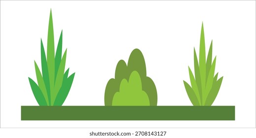 Set of Three Different Green Plants and Bushes, Simple Graphic Garden or Landscape Element Flat Vector Illustration
