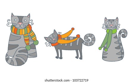 Set of three different grey cats