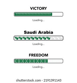 Set of three different loading progress bars with Saudi Arabia national color flag and design elements
