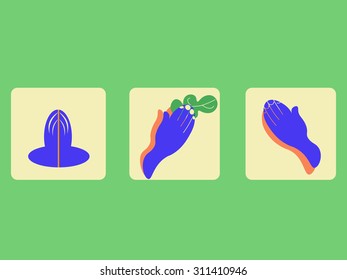 Set of three different namaste hands positions.