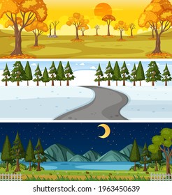 Set of three different nature horizontal scenes illustration