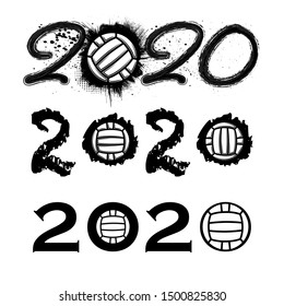 Set of three different new 2020 year numbers with waterpolo balls