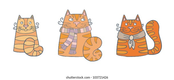 Set of three different orange sitting cats