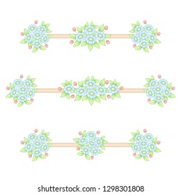 Set of three different pastel color linear frames with floral elements