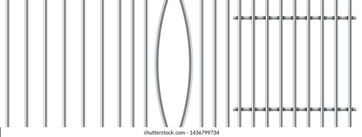 Set Of Three Different Realistic Prison Metal Bars Isolated On White Background. Iron Jail Cage. Prison Fence Jail. Template Design For Criminal Or Sentence.