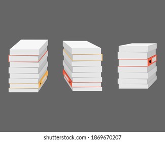 Set of three different stacks of documents isolated on a gray background. Paper work. Vector illustration